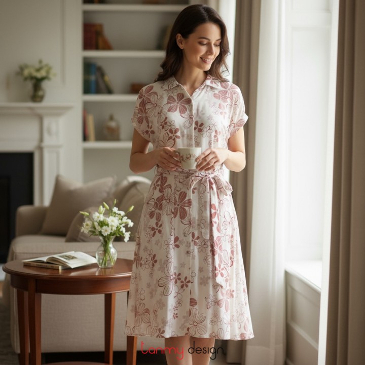 Silk dress printed with flowers and butterflies